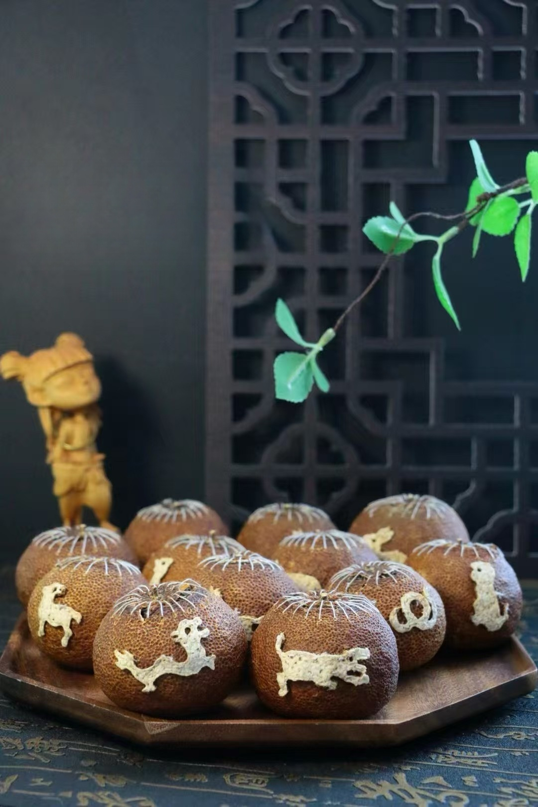 Full Zodiac Dahonggan Pu'er collection with carved animals